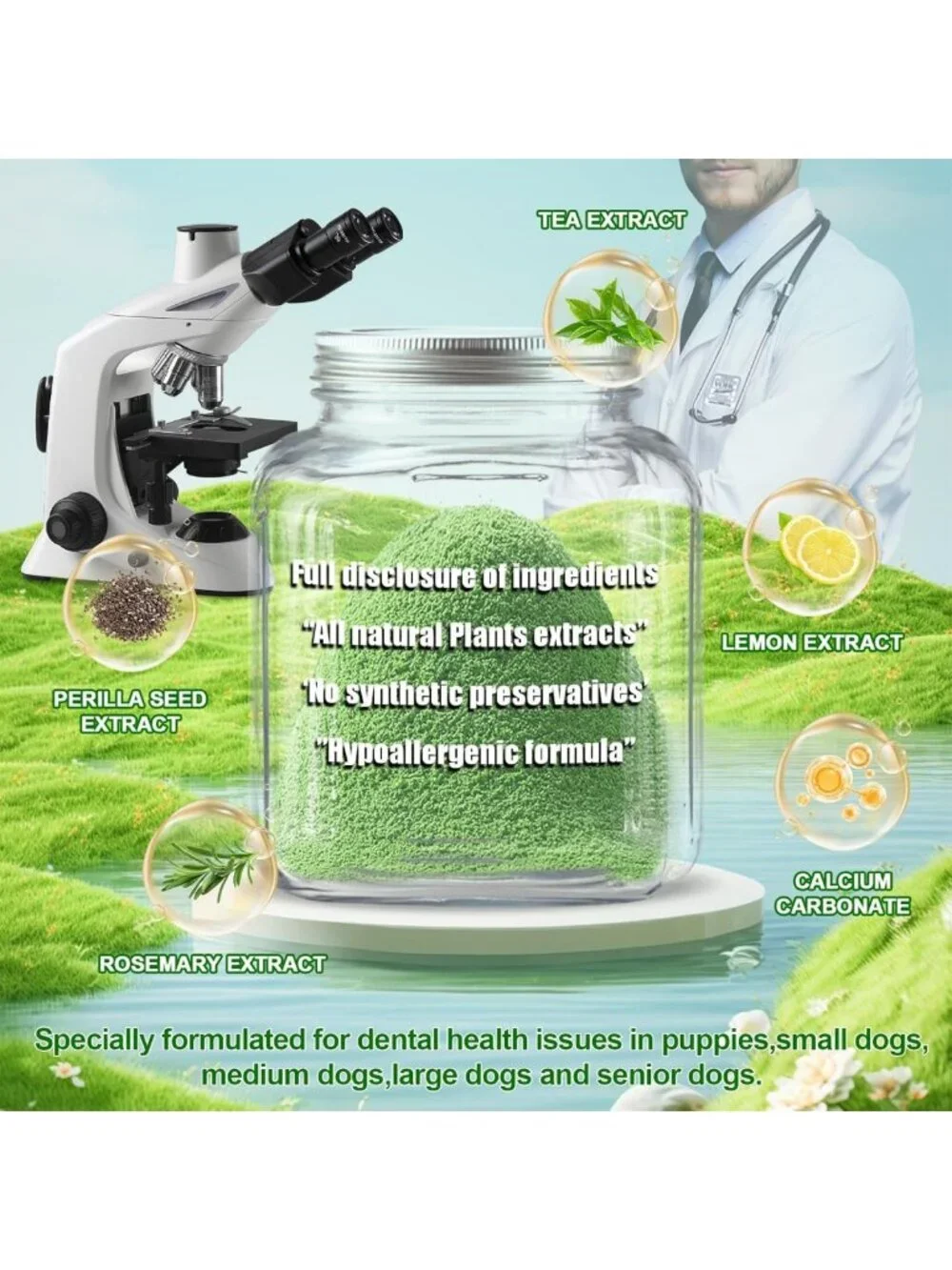 Natural Dog & Cat Dental Powder | Plaque Remover for Fresh Breath & Oral Care